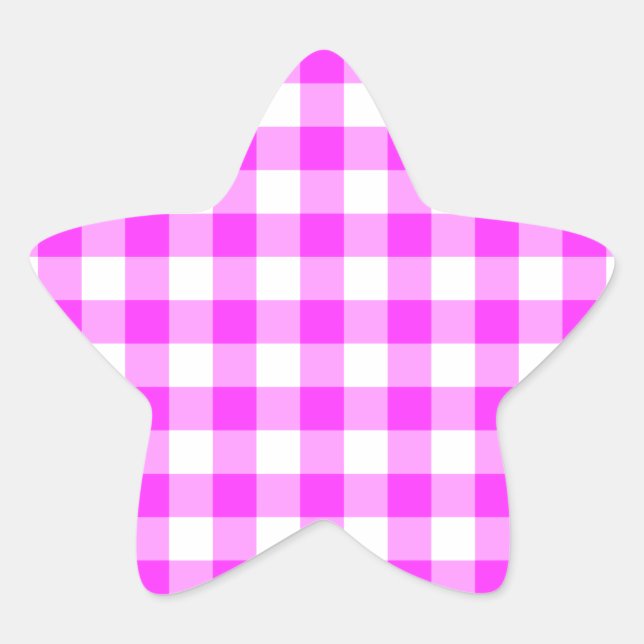 Pink and White Gingham Pattern Star Sticker (Front)