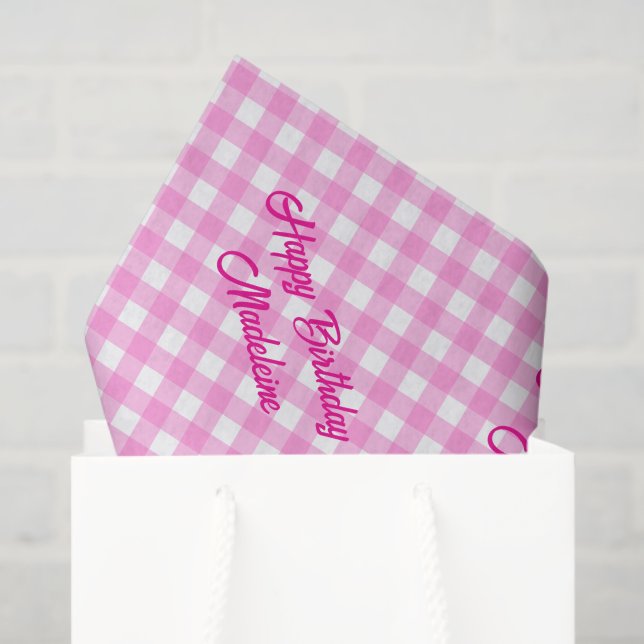 Pink and White Gingham Pattern Tissue Paper (Gift Bag)