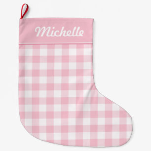Pink and White Gingham Personalised Large Christmas Stocking