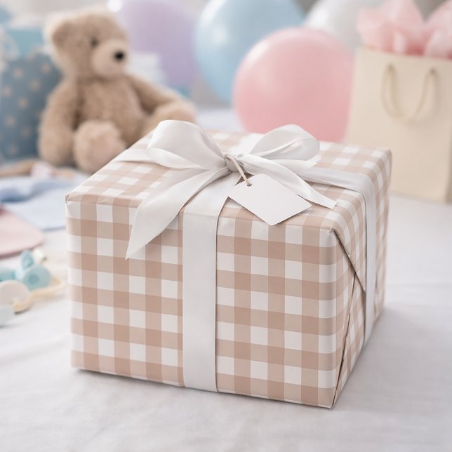 Pink and White Gingham Plaid Chequered Pattern Wrapping Paper (Wrapping paper with a pink and white gingham plaid pattern.)