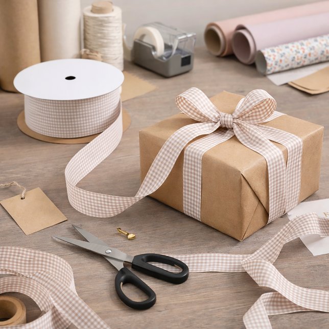 Pink and White Gingham Plaid Country Pattern Satin Ribbon (A ribbon with a pretty pink and white gingham pattern.)