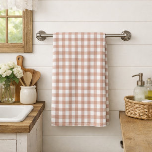 Pink and White Gingham Plaid Farmhouse Pattern Tea Towel