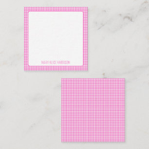 Pink and White Gingham Plaid Personalised Card