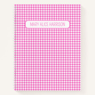 Pink and White Gingham Plaid Personalised Notebook