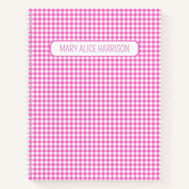 Pink and White Gingham Plaid Personalised Notebook (Front)