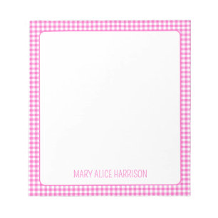 Pink and White Gingham Plaid Personalised Notepad