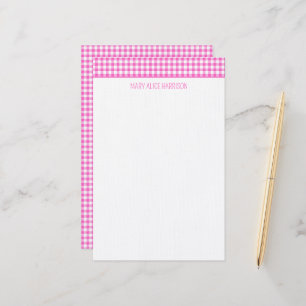 Pink and White Gingham Plaid Personalised Stationery