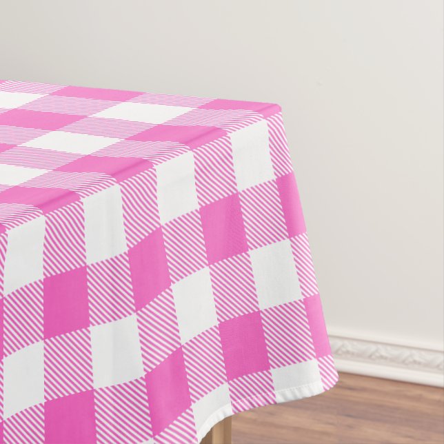 Pink and White Gingham Plaid Tablecloth (In Situ)