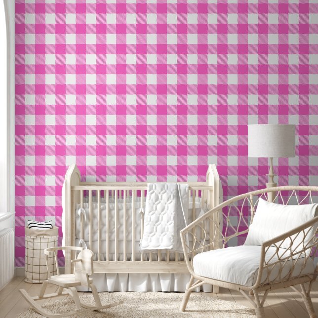 Pink and White Gingham Plaid Wallpaper (Kids)