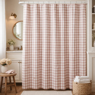 Pink and White Gingham  Shower Curtain