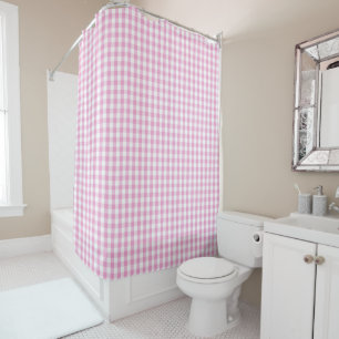 Pink And White Gingham Shower Curtain