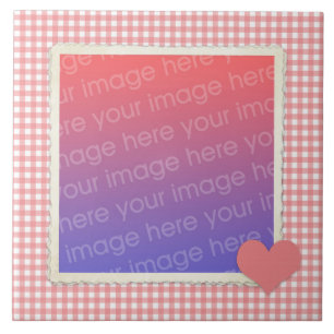Pink and White Gingham with Heart Frame Your Photo Tile
