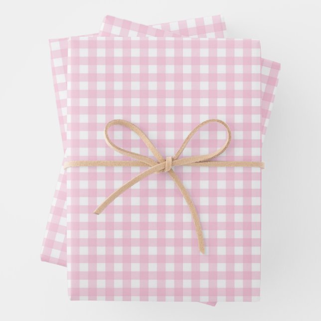 Pink and White Gingham Wrapping Paper Sheet (In situ)