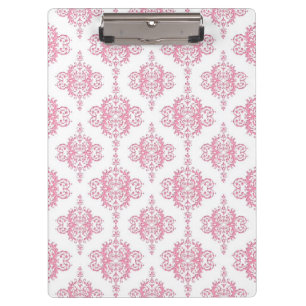 Pink and White Girly Damask Pattern Clipboard