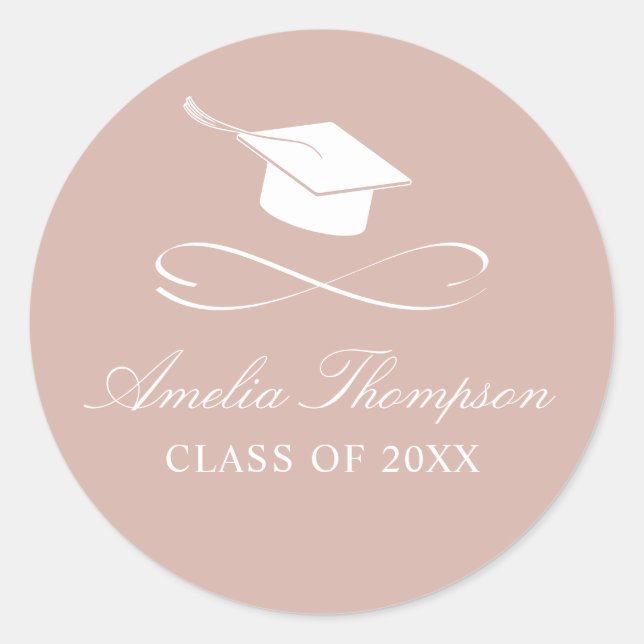 Pink and White Graduation Classic Round Sticker (Front)