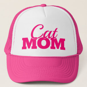 pink and white grunge CAT MOM lettering Trucker Hat