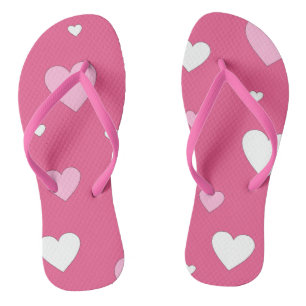 Pink and White Heart Love Flip Flops