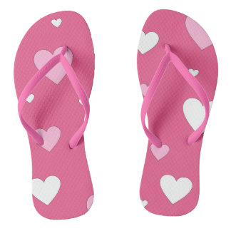 Pink and White Heart Love Flip Flops