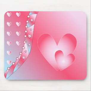Pink and white heart mouse pad