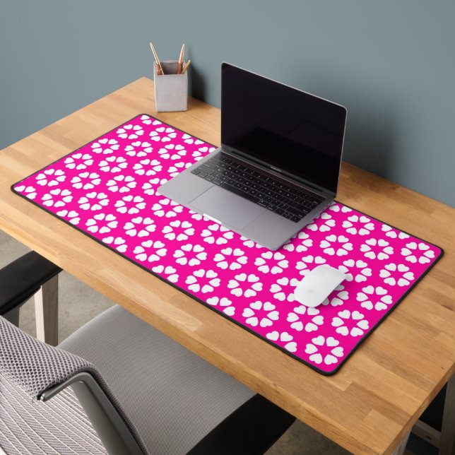 Pink and White Heart Pattern   Desk Mat (Office 2)