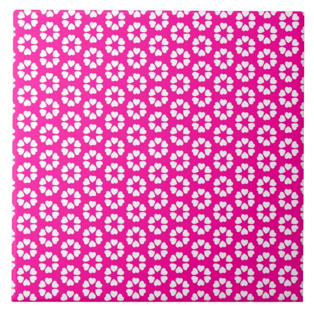 Pink and White Heart Pattern   Duvet Cover Ceramic Tile (Front)