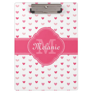 Pink and White Heart Pattern with Monogram Clipboard