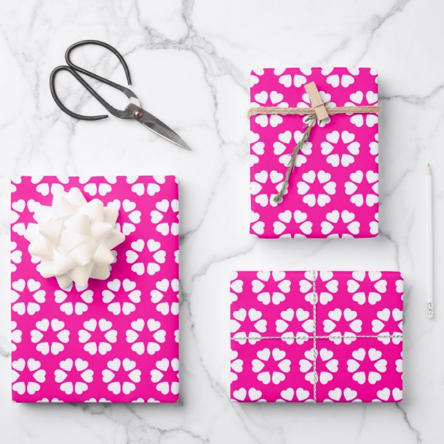 Pink and White Heart Pattern  Wrapping Paper Sheet (Front)
