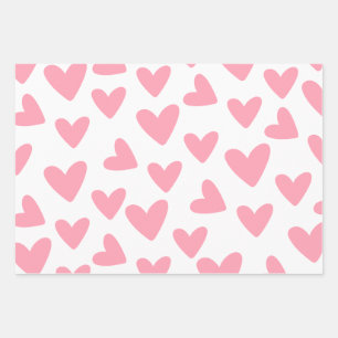 Pink And White Heart Pattern  Wrapping Paper Sheet