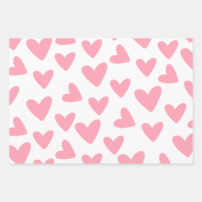 Pink And White Heart Pattern  Wrapping Paper Sheet (Front)