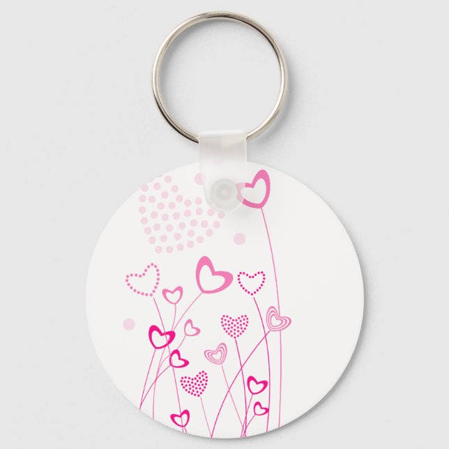 Pink and white Heart shaped flowers garden with a Key Ring (Front)