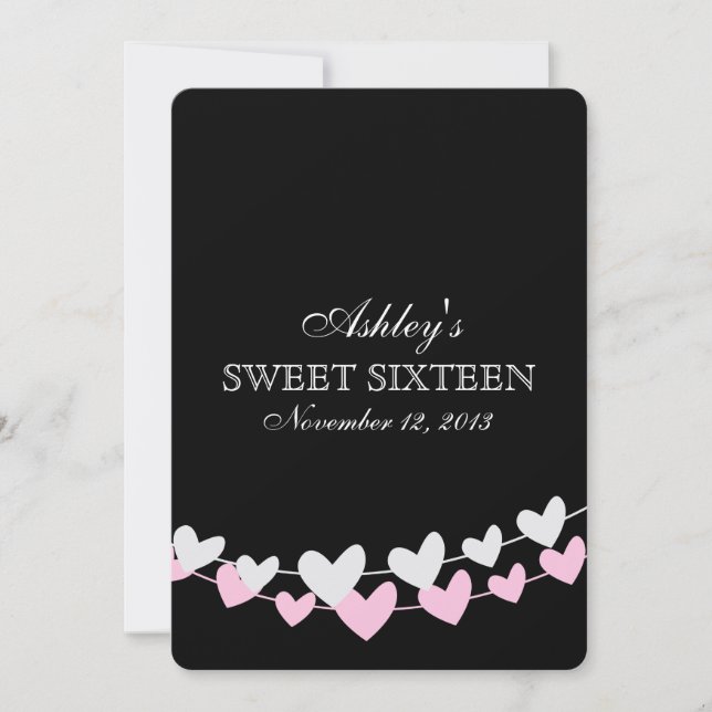 Pink and White Heart Strings Sweet Sixteen Invitation (Front)
