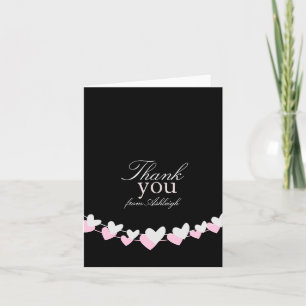 Pink and White Heart Strings Thank You Card