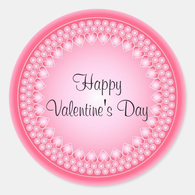 Pink and white hearts and dots classic round sticker (Front)