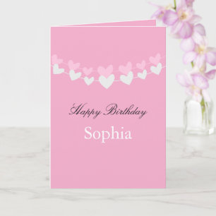 Pink and White Hearts Birthday Card