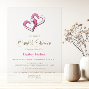 Pink and White Hearts Bridal Shower Acrylic Invitations