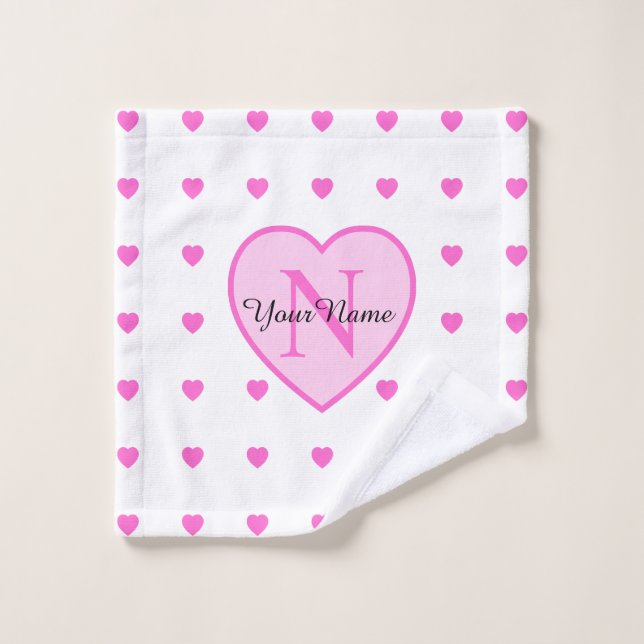 Pink and White Hearts Monogram Wash Cloth (Wash Cloth)