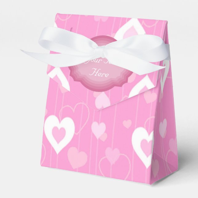 Pink and White Hearts Pattern Favour Box (Front Side)