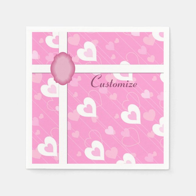 Pink and White Hearts Pattern Napkins (Front)