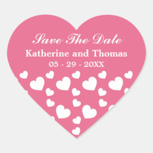 Pink and White Hearts Save The Date Heart Sticker