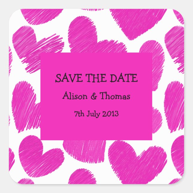 Pink and white hearts 'Save the date' Sticker (Front)