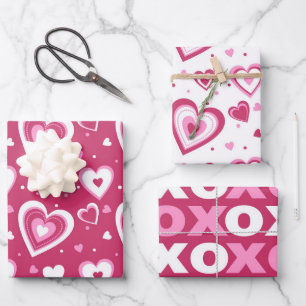 Pink and White Hearts Valentine's Patterns Wrapping Paper Sheet