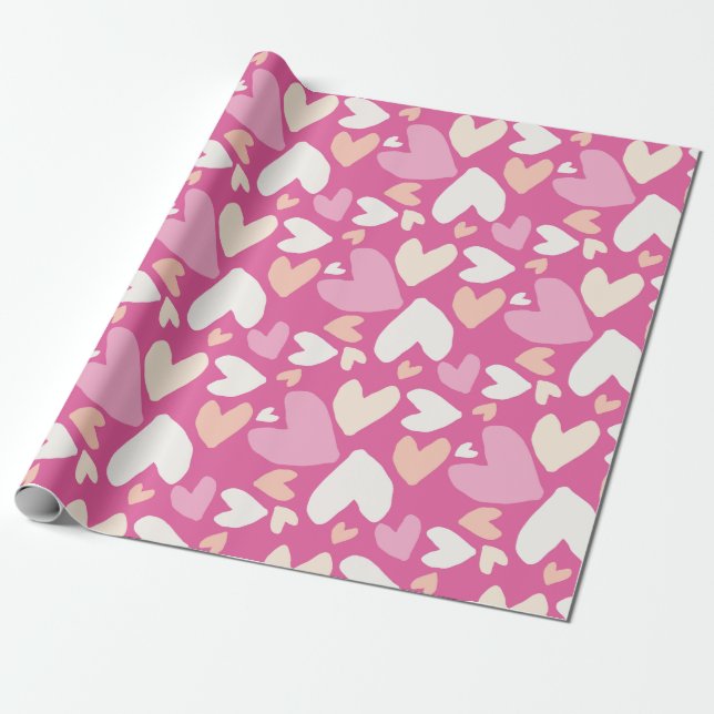Pink and White Hearts Valentines Wrapping Paper (Unrolled)
