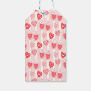 Pink and White Hearts, White Streamers Gift Tags
