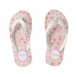 Pink and White Hearts with name Pair of Flip Flops