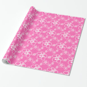 Pink And White Hibiscus Hawaiian Pattern Wrapping Paper