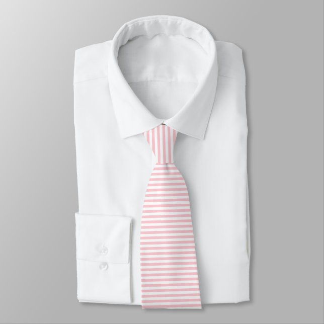 Pink and white horizontal striped neck tie (Tied)