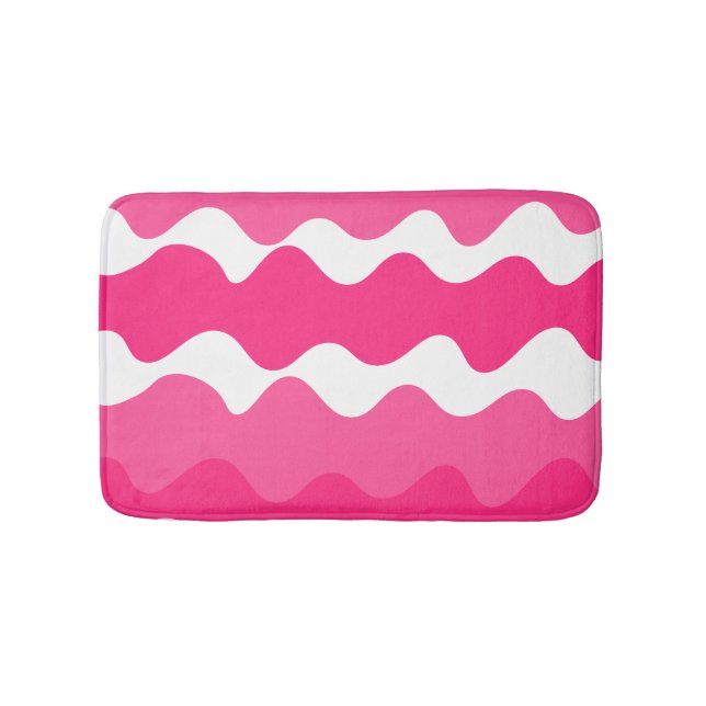Pink and white horizontal waves pattern  bath mat (Front)