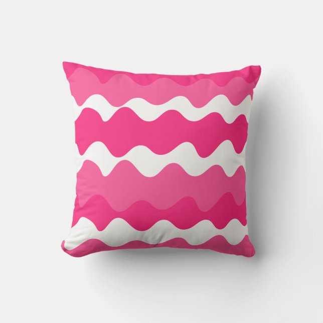 Pink and white horizontal waves pattern design  cushion (Front)
