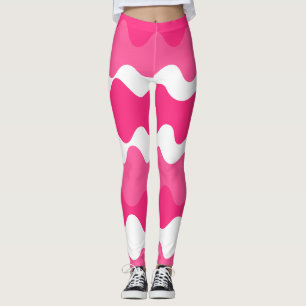 Pink and white horizontal waves pattern  leggings