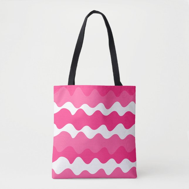 Pink and white horizontal waves pattern  tote bag (Front)